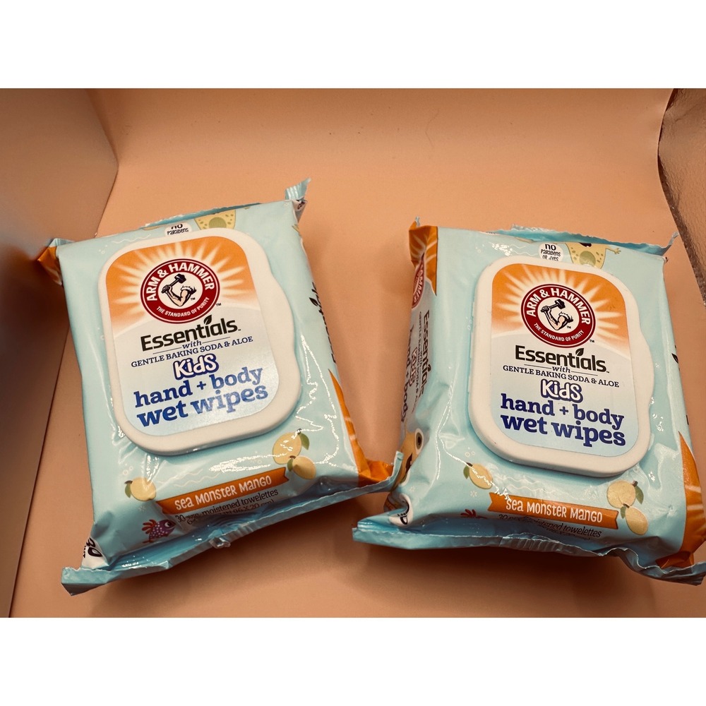 Arm & Hammer Essentials Kids Hand Body Wet‎ Wipes Sea Monster Mango 2 Pack 30ct